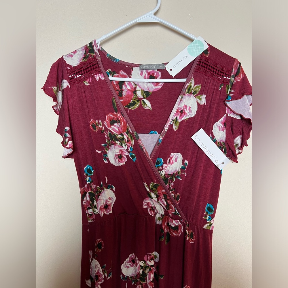 Loveappella Floral Burgundy Maxi Dress